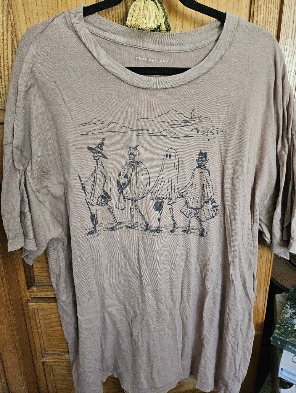 American Eagle Oversized Graphic Halloween Tee Cocoa Brown Cotton